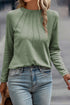 Raglan Long Sleeve Exposed Seam Detail Relaxed Fit Crew Neck Top